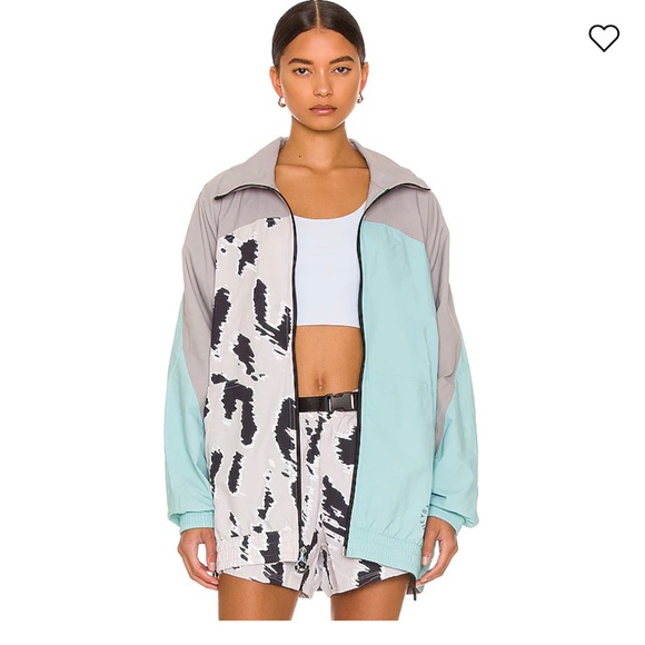 Adidas by Stella McCartney Woven Colorblock Animal-Print Track Top - Picture 1 of 7